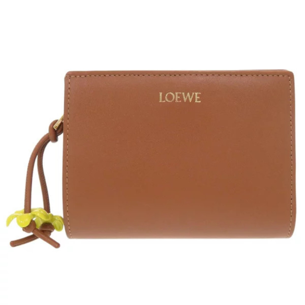 Loewe Daisy Knot Compact Wallet Leather Brown Bi fold
